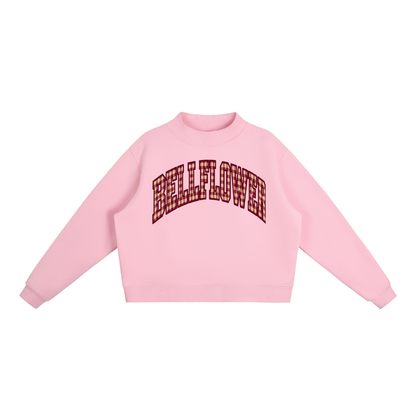 Gingham Bellflower Essential Fleece Mock-Neck Crew Sweatshirt
