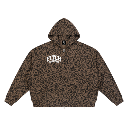 FICTH Unisex Leopard Print Waffle Full Zip Hoodie