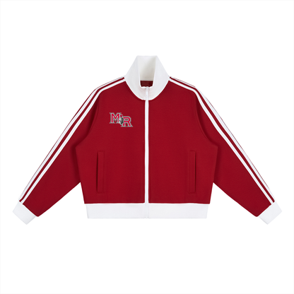 Contrast Side Stripe Fleece Cropped Track Jacket