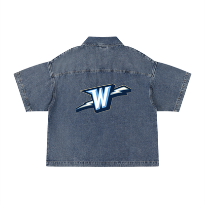 Unisex Vintage Wash Boxy Quarter-Zip Denim Shirt