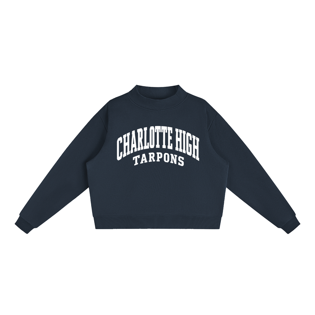 Basic 2 White Charlotte Essential Fleece Mock-Neck Crew Sweatshirt