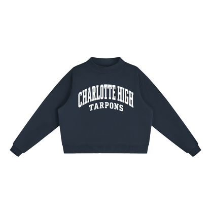 Basic 2 White Charlotte Essential Fleece Mock-Neck Crew Sweatshirt