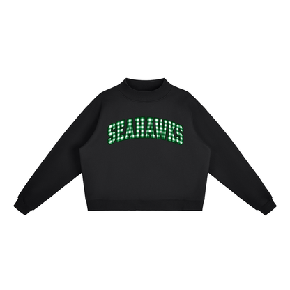 Gingham Seahawks Essential Fleece Mock-Neck Crew Sweatshirt (printed)