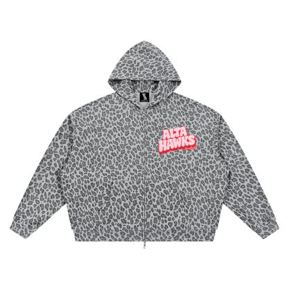 Unisex Leopard Print Waffle Full Zip Hoodie