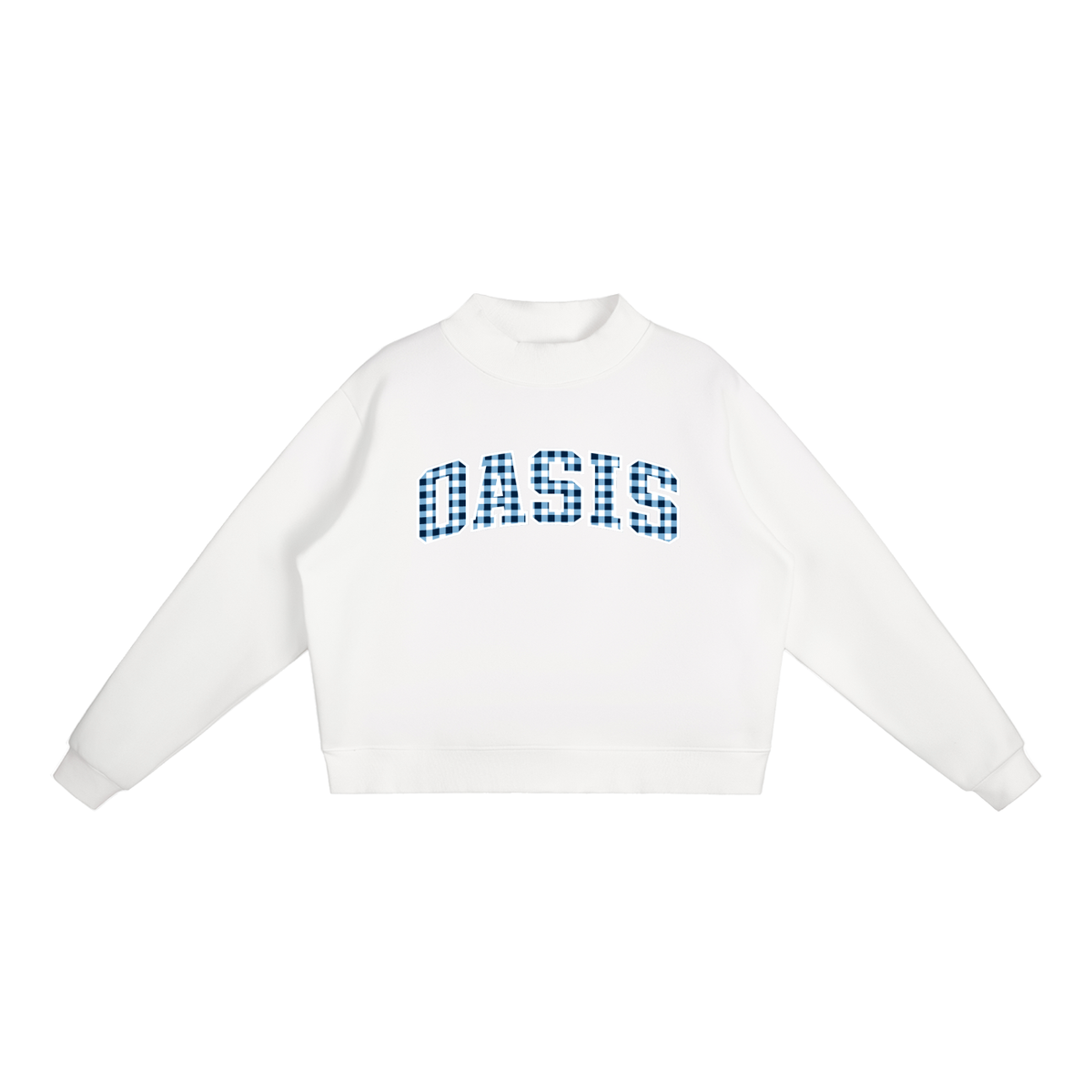 Gingham Oasis Essential Fleece Mock-Neck Crew Sweatshirt
