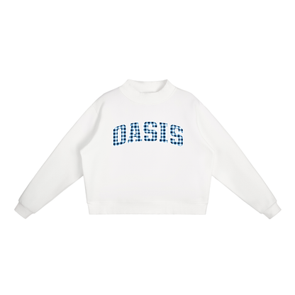 Gingham Oasis Essential Fleece Mock-Neck Crew Sweatshirt