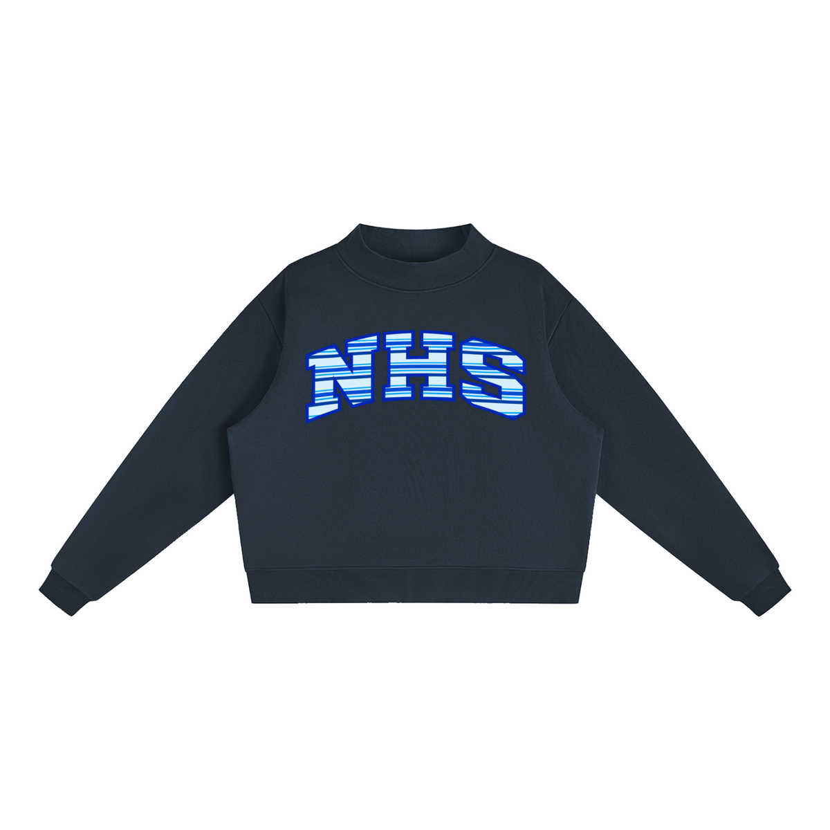 Striped NHS Essential Fleece Mock-Neck Crew Sweatshirt