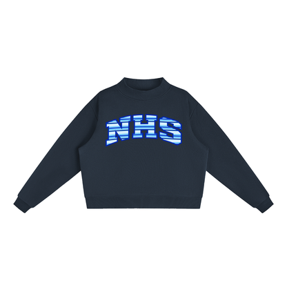 Striped NHS Essential Fleece Mock-Neck Crew Sweatshirt