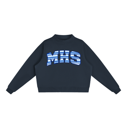 MHS Striped Essential Fleece Mock-Neck Crew Sweatshirt