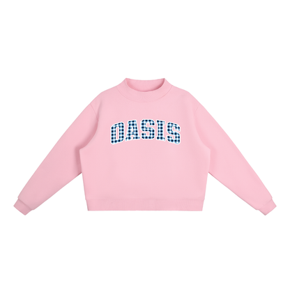 Gingham Oasis Essential Fleece Mock-Neck Crew Sweatshirt