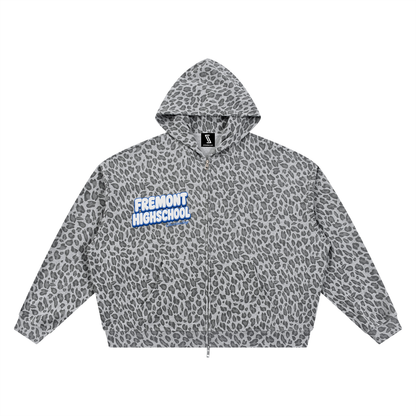 Unisex Leopard Print Waffle Full Zip Hoodie