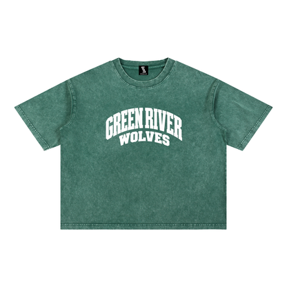 Basic 2 White Green River Mineral Wash Boxy Cotton T-Shirt