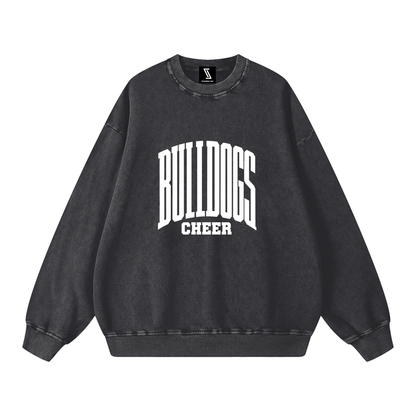 Basic 3 Green Bulldogs Snow Washed Oversized Sweatshirt