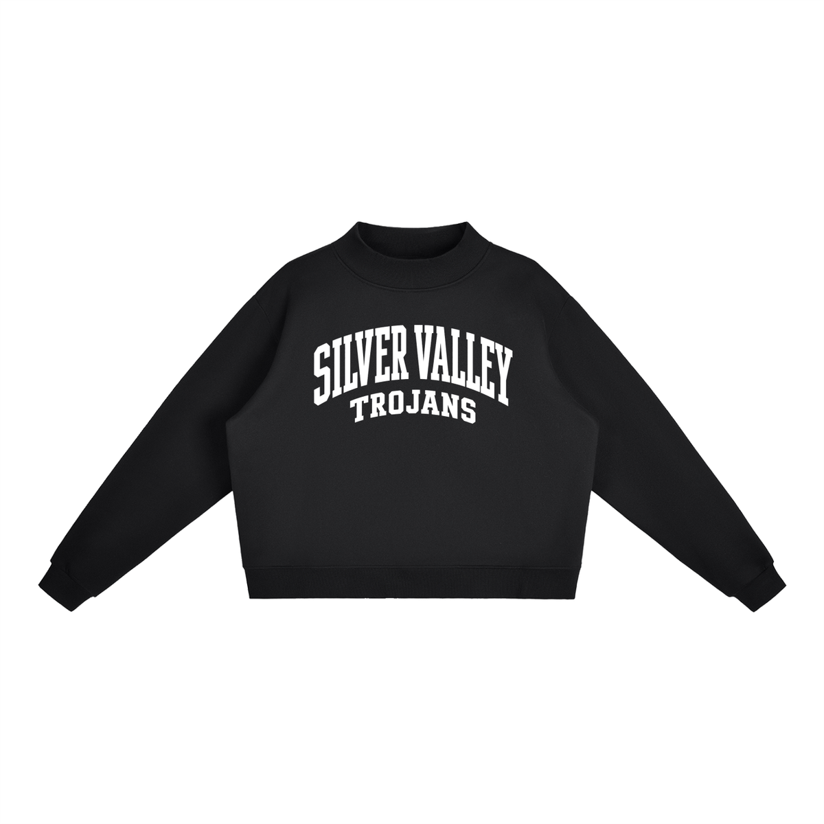 Basic 2 White Silver Valley Essential Fleece Mock-Neck Crew Sweatshirt (printed)