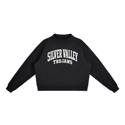 Basic 2 White Silver Valley Essential Fleece Mock-Neck Crew Sweatshirt (printed)