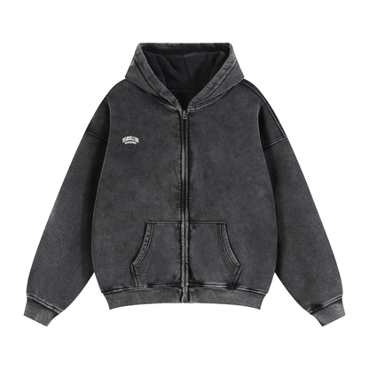 Basic 2 White Taylorsville Zip-Through Boxy Fleece Hoodie