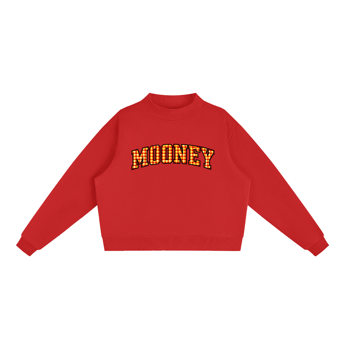 Gingham Cardinal Mooney Essential Fleece Mock-Neck Crew Sweatshirt
