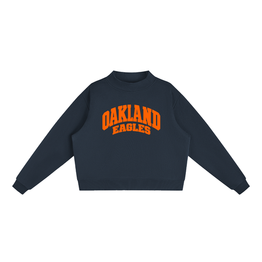 Basic 2 White Oakland Middle Essential Fleece Mock-Neck Crew Sweatshirt (printed)