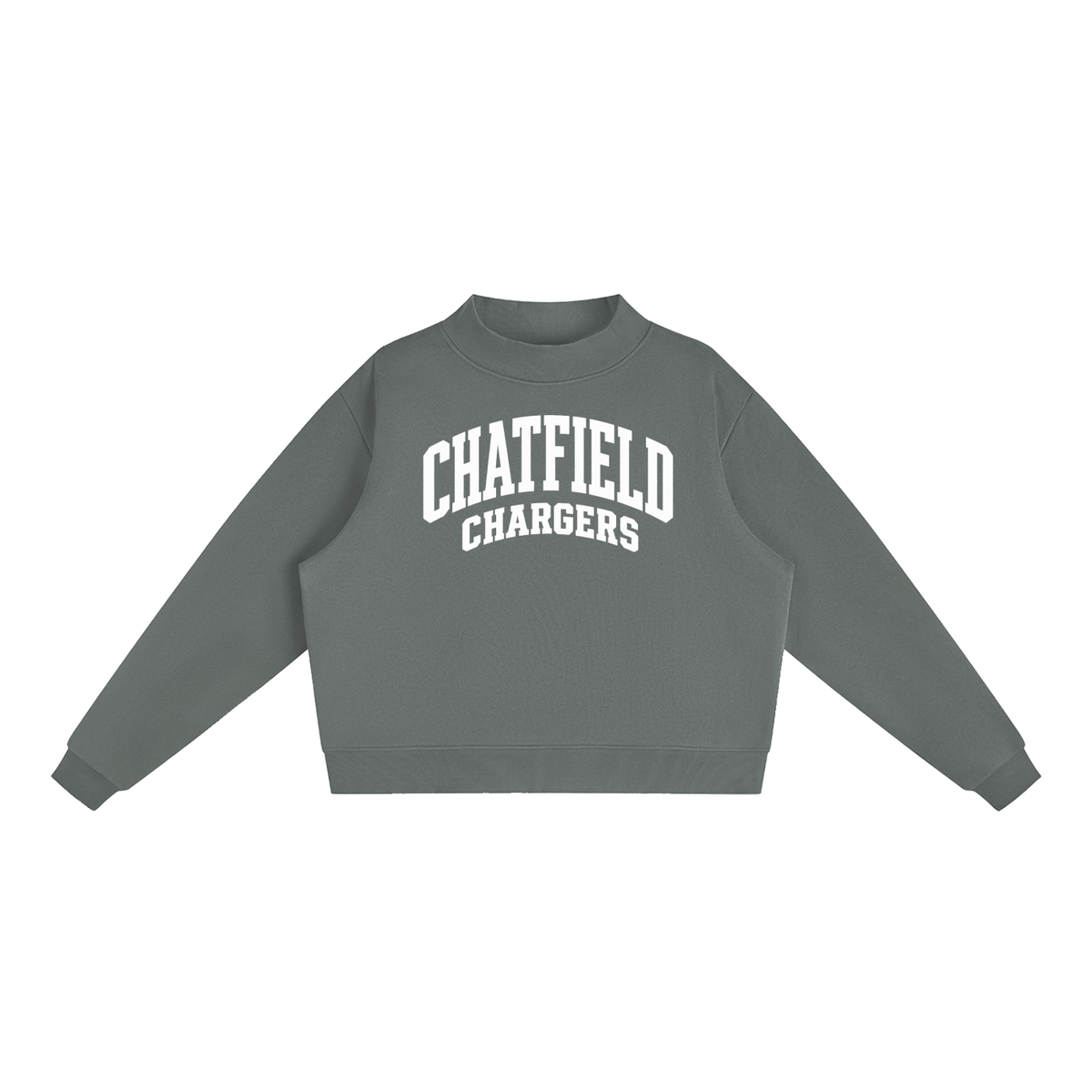 Basic 2 White Chatfield Essential Fleece Mock-Neck Crew Sweatshirt (printed)
