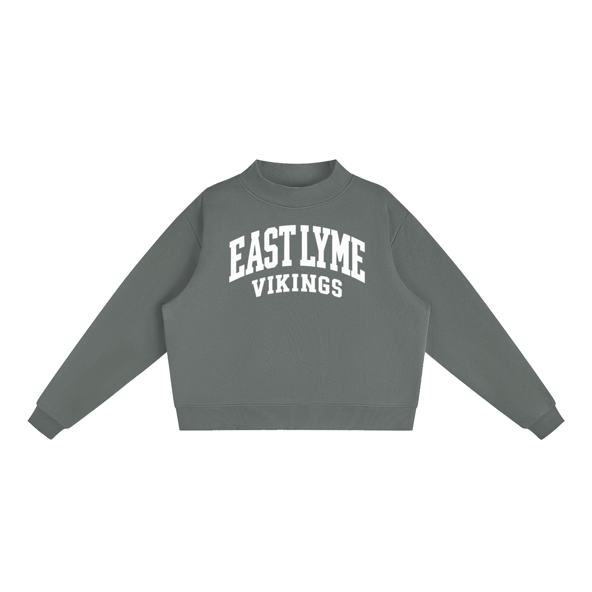 Basic 2 White East Lyme Essential Fleece Mock-Neck Crew Sweatshirt (printed)