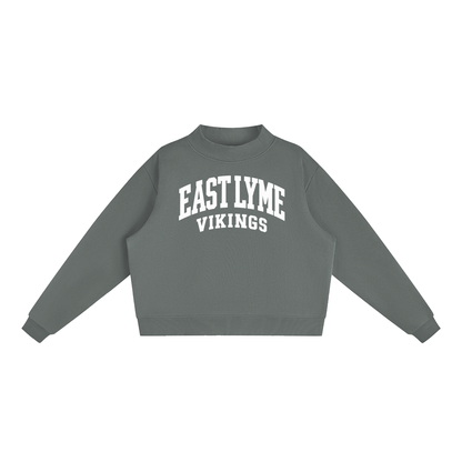Basic 2 White East Lyme Essential Fleece Mock-Neck Crew Sweatshirt (printed)