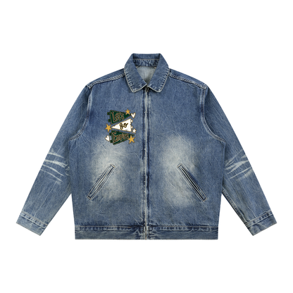 Lets Go Empire Vintage Wash Zip Up Denim Jacket