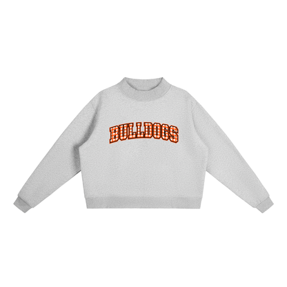 Gingham Green Bulldogs Essential Fleece Mock-Neck Crew Sweatshirt