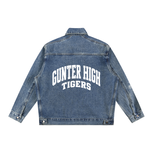 Basic 2 White Gunter Vintage Wash Zip Up Denim Jacket