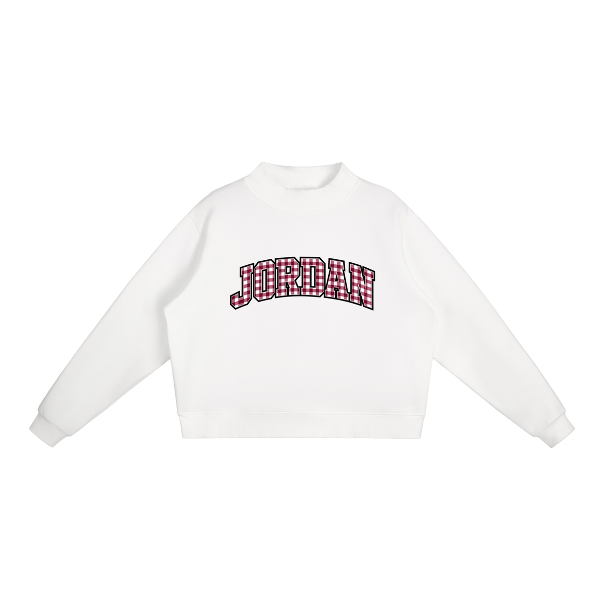 Gingham Jordan Essential Fleece Mock-Neck Crew Sweatshirt (printed)