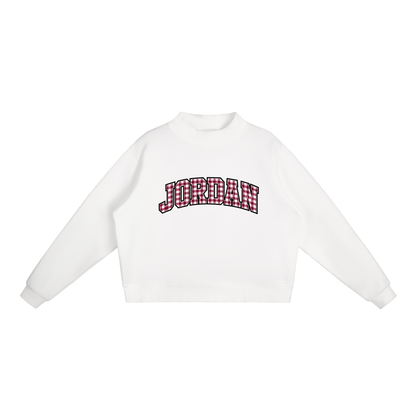 Gingham Jordan Essential Fleece Mock-Neck Crew Sweatshirt (printed)