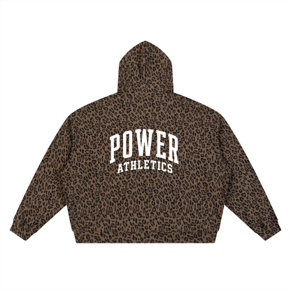 Unisex Leopard Print Waffle Full Zip Hoodie