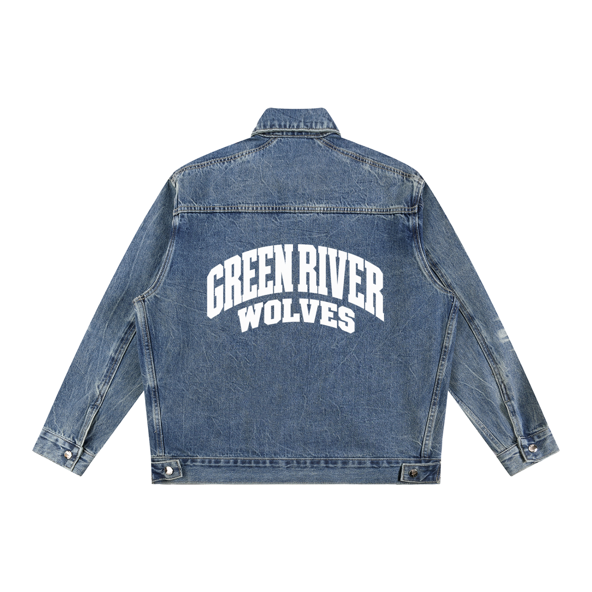 Basic 2 White Green River Vintage Wash Zip Up Denim Jacket