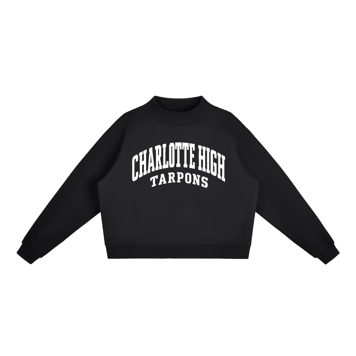 Basic 2 White Charlotte Essential Fleece Mock-Neck Crew Sweatshirt