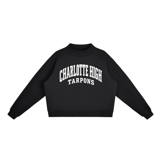 Basic 2 White Charlotte Essential Fleece Mock-Neck Crew Sweatshirt