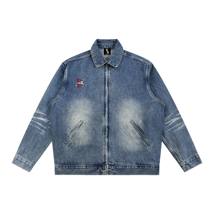Lets Go Jordan Vintage Wash Zip Up Denim Jacket
