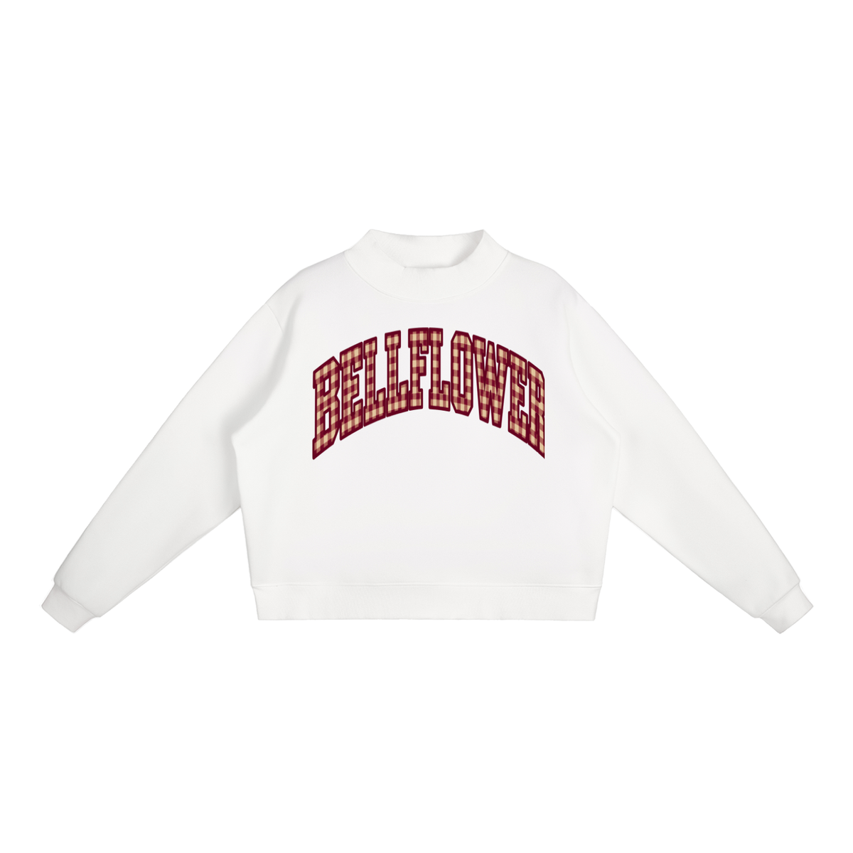 Gingham Bellflower Essential Fleece Mock-Neck Crew Sweatshirt