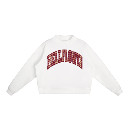 Gingham Bellflower Essential Fleece Mock-Neck Crew Sweatshirt