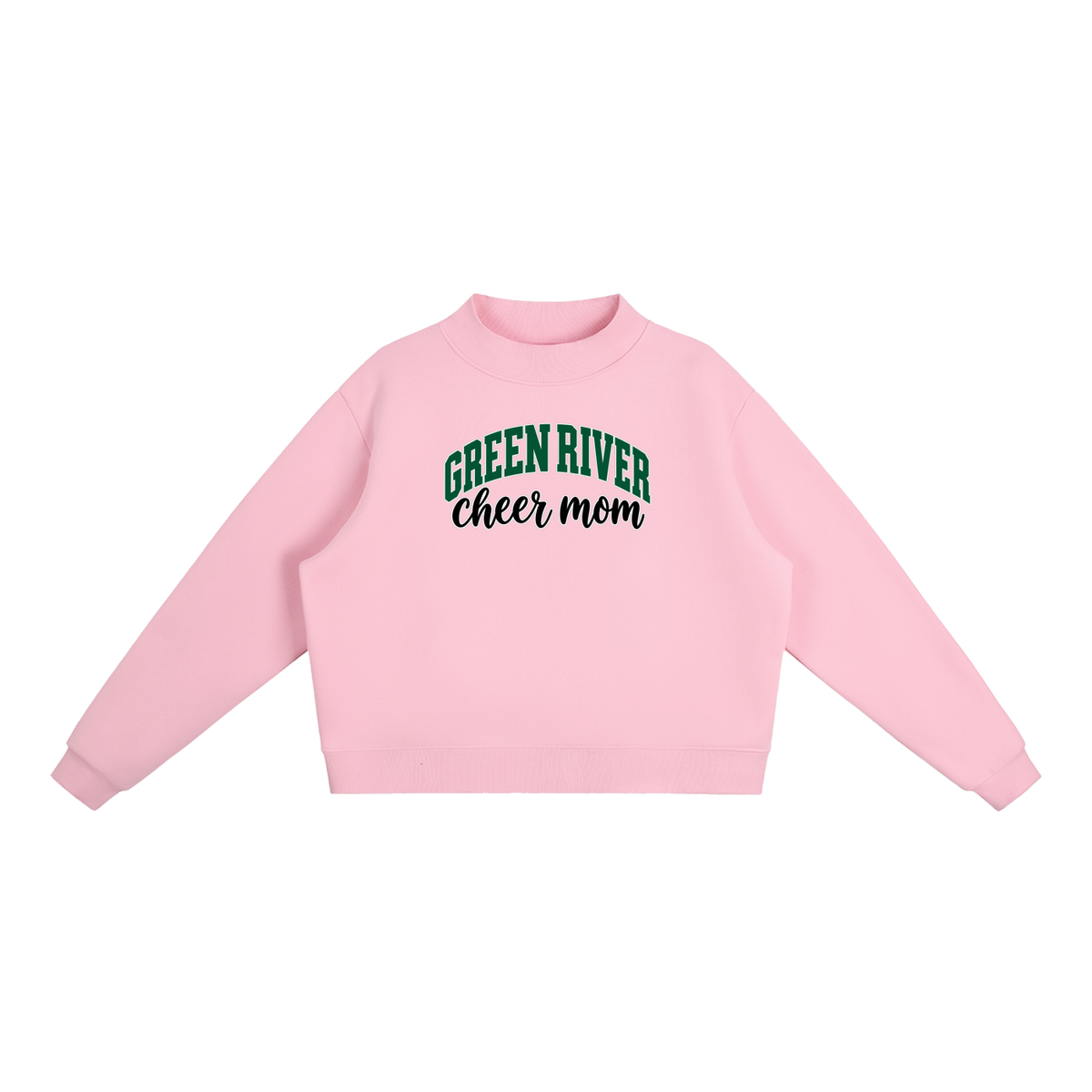Cheer Mom Green River Essential Fleece Mock-Neck Crew Sweatshirt (printed)