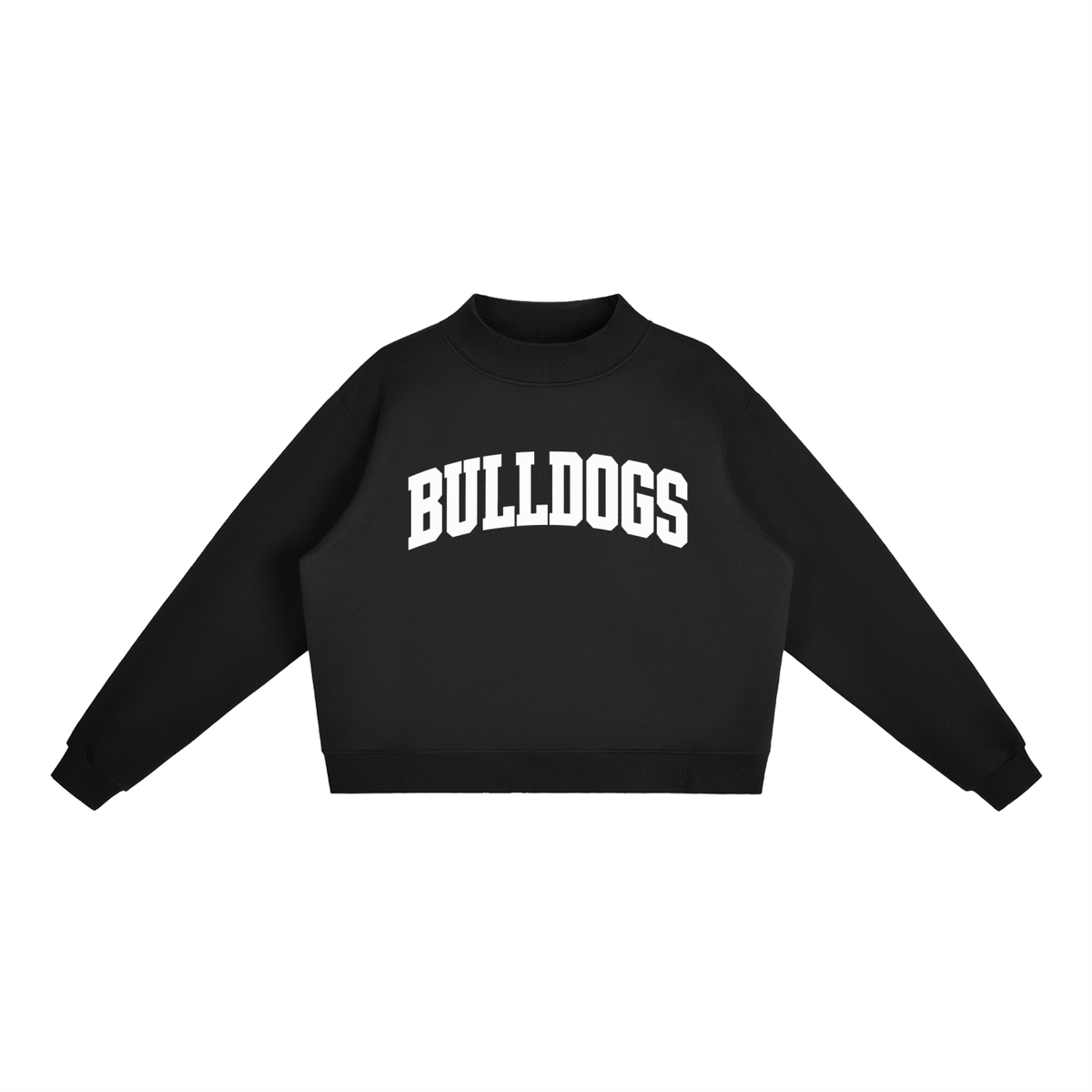 Basic 2 White Green Bulldogs Essential Fleece Mock-Neck Crew Sweatshirt (printed)