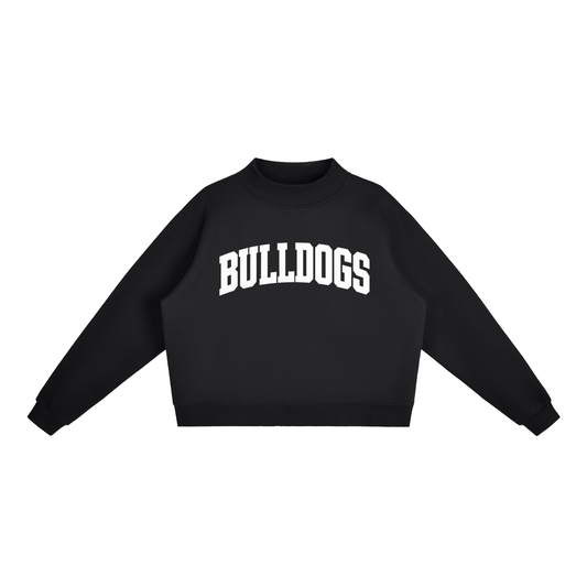 Basic 2 White Green Bulldogs Essential Fleece Mock-Neck Crew Sweatshirt (printed)