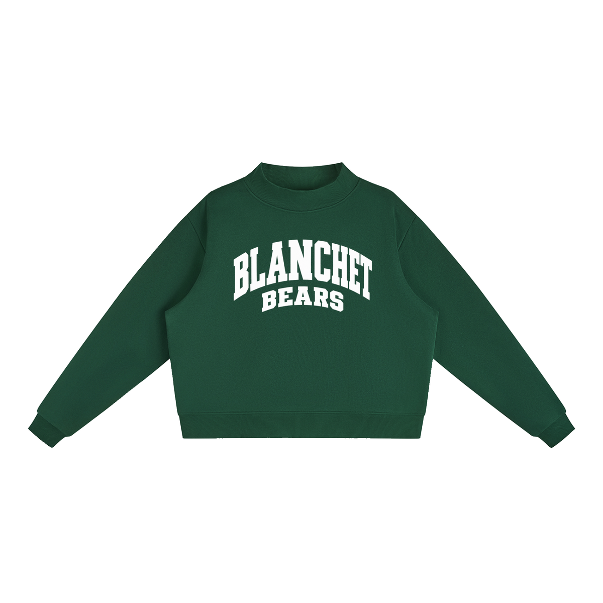 Basic 2 White Blanchet Essential Fleece Mock-Neck Crew Sweatshirt (printed)