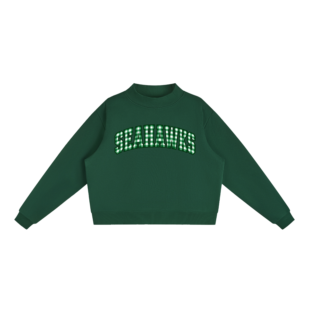Gingham Seahawks Essential Fleece Mock-Neck Crew Sweatshirt (printed)