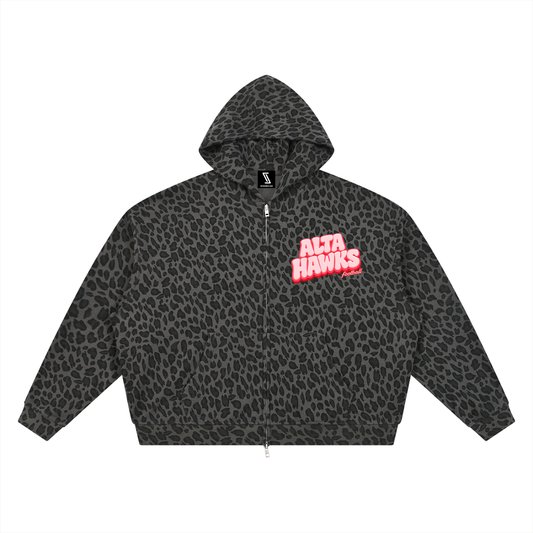 Unisex Leopard Print Waffle Full Zip Hoodie