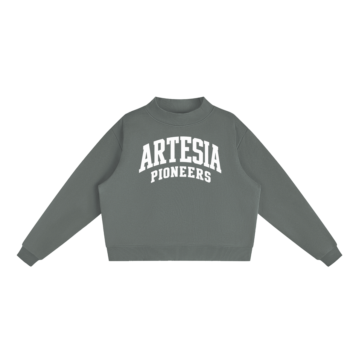 Basic 2 White Artesia Essential Fleece Mock-Neck Crew Sweatshirt (printed)