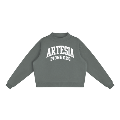 Basic 2 White Artesia Essential Fleece Mock-Neck Crew Sweatshirt (printed)