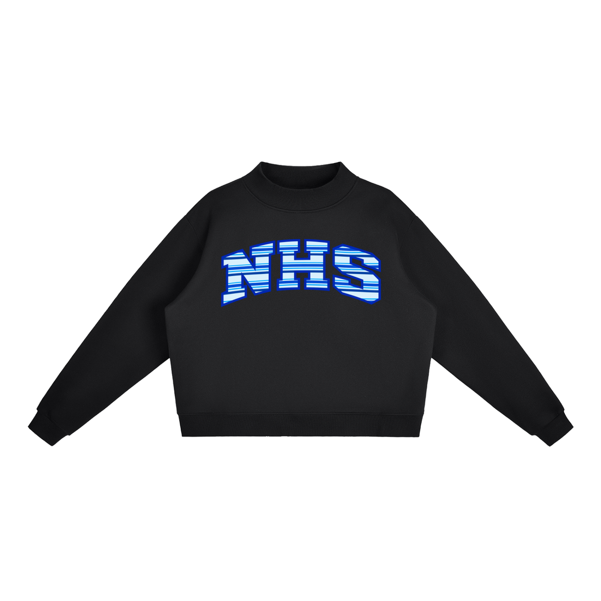 Striped NHS Essential Fleece Mock-Neck Crew Sweatshirt