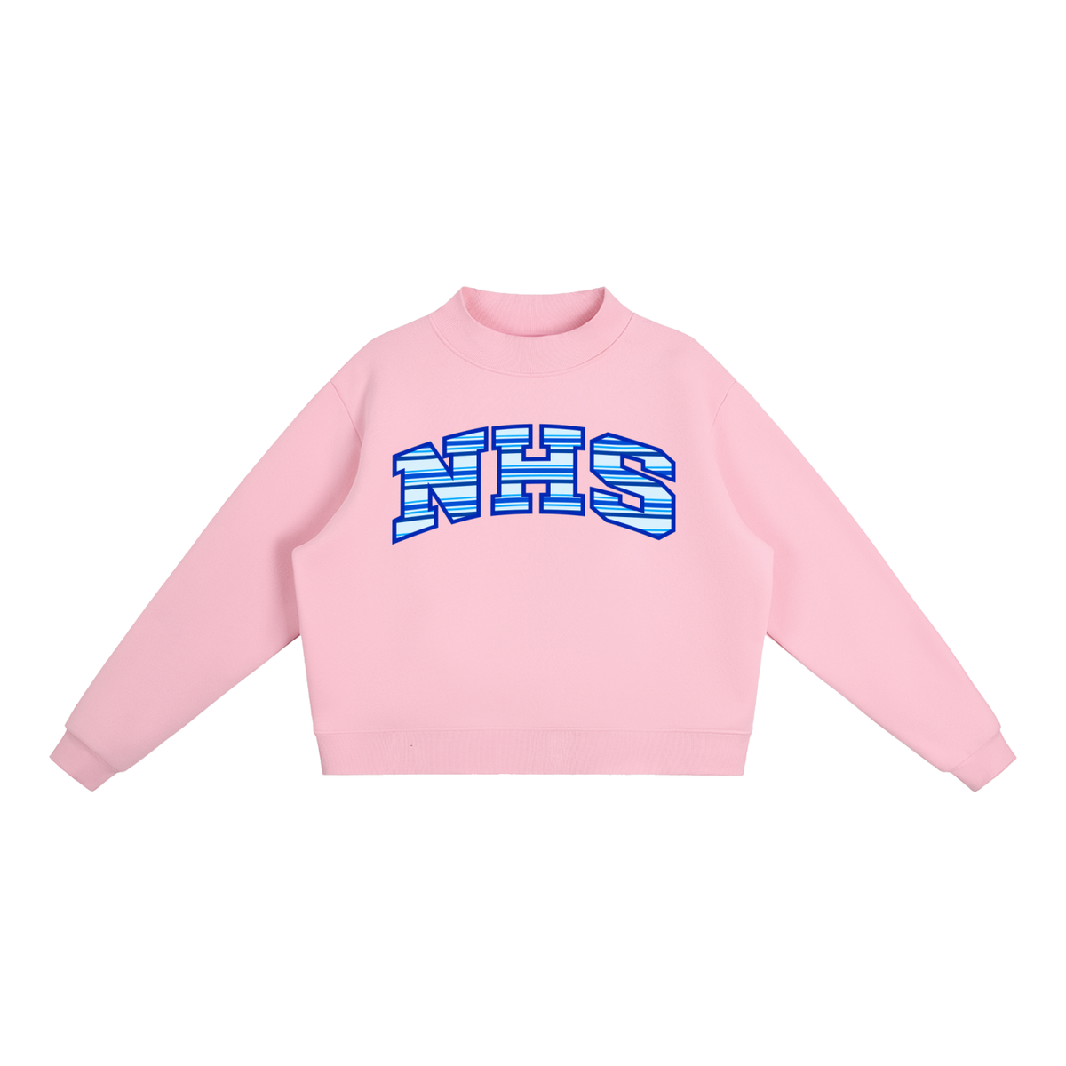 Striped NHS Essential Fleece Mock-Neck Crew Sweatshirt