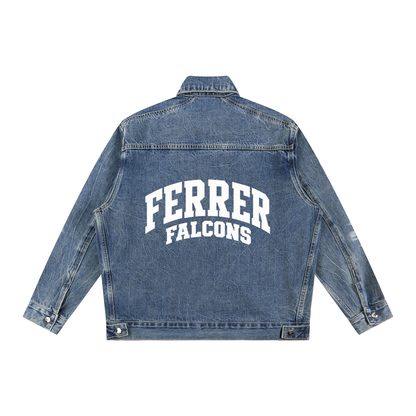 Basic 2 White St Vincent Ferrer Vintage Wash Zip Up Denim Jacket