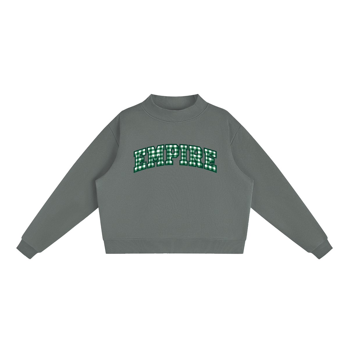 Gingham Empire Essential Fleece Mock-Neck Crew Sweatshirt (printed)