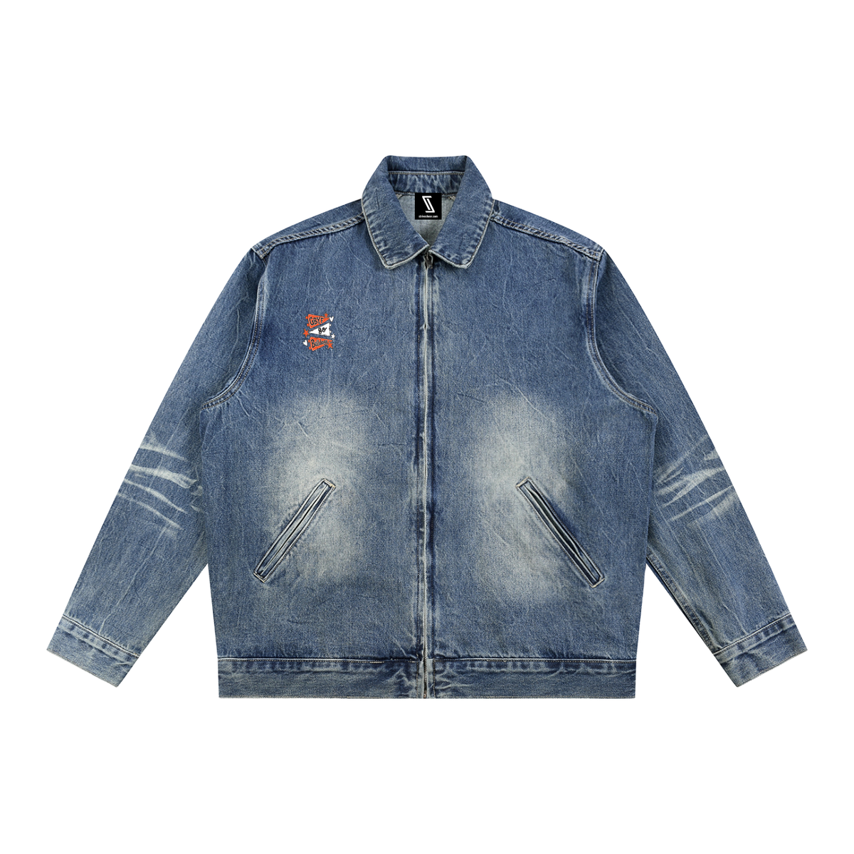 Lets Go Green Bulldogs Vintage Wash Zip Up Denim Jacket